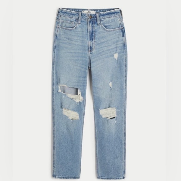 NWT HOLLISTER Curvy High-Rise Mom Jean Distressed Medium to Light Wash - Picture 4 of 14
